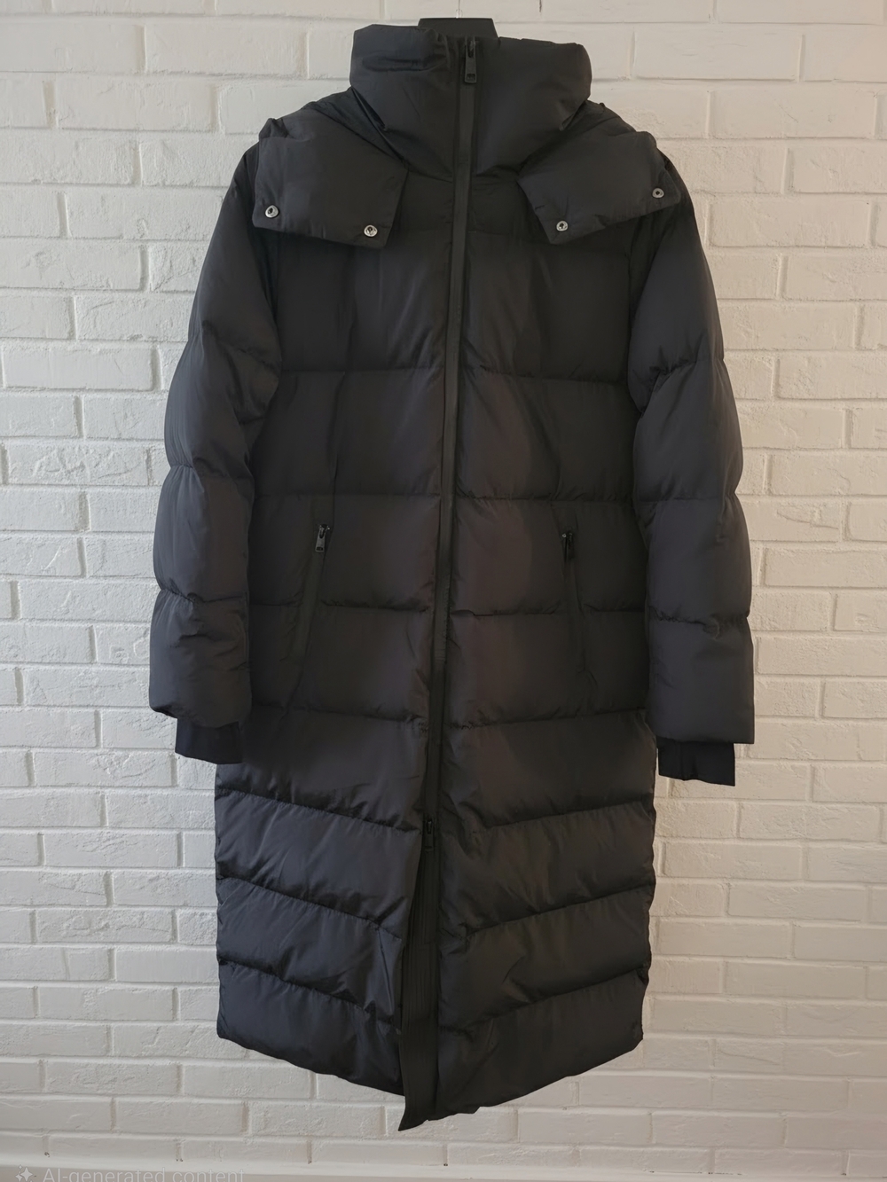 NWT Reiss Black Long Puffer Coat with Hooded Funnel Neck